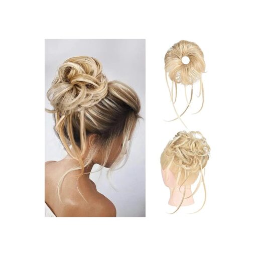 HOOJIH Messy Bun Hair Piece, Super Long Tousled Updo Hair Bun Extensions Wavy Hair Wrap Ponytail Hairpieces Hair Scrunchies with Elastic Hair Band for Women HB007 Grace - Blonde Mixed