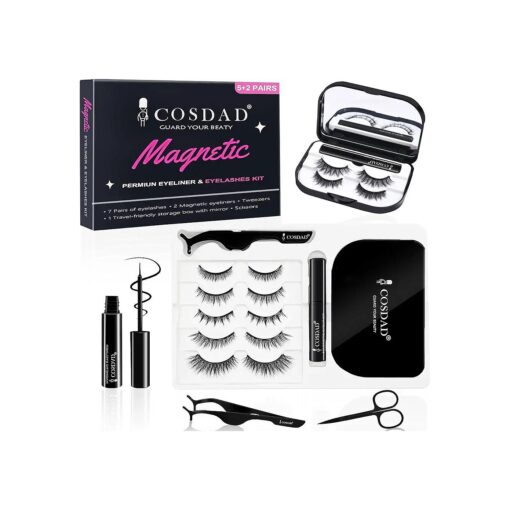 Magnetic Eyelashes with Case Kit - Natural Looking Magnetic lashes -Reusable False Eyelashes with Eyeliner and Applicator-No Glue Needed, Waterproof and Long Lasting Fake Eyelashes-12 Piece Set