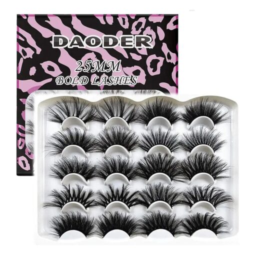 DAODER False Eyelashes 25MM Mink Lashes Dramatic Look Fluffy Long Fake Eyelashes Wispy 25mm False Lashes Strip 10 Variety Pairs Mixed for Halloween Bold Makeup