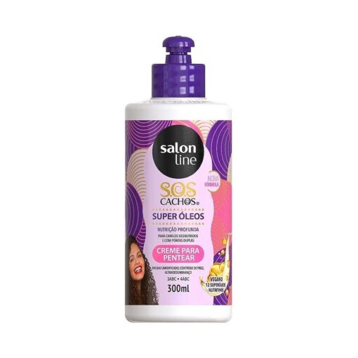 Salon Line Linha Tratamento ( SOS Cachos ) Creme para Pentear Super Oleos Nutritivo 300 ml Treatment ( SOS Curls ) Collection - Nourishing Super Oils Combing Cream 10.14 Fl Oz