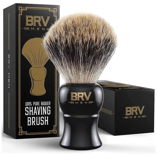 Pure Badger Shaving Brush LARGE ( 24mm knots ) - Heavy Resin Handle - Use with Double-Edge Safety Razor, Straight Razor and Shaving Bowl - Black