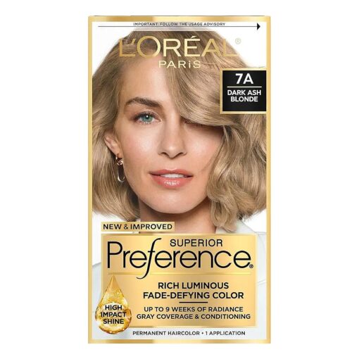 L'Oreal Paris Superior Preference Fade-Defying + Shine Permanent Hair Color, 7A Dark Ash Blonde, Pack of 1, Hair Dye