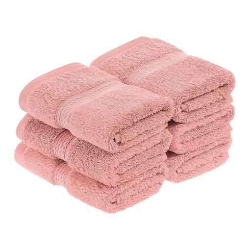 Superior Egyptian Cotton Pile Face Towel/Washcloth Set of 6, Ultra Soft Luxury Towels, Thick Plush Essentials, Absorbent Heavyweight, Guest Bath, Hotel, Spa, Home Bathroom, Shower Basics, Tea Rose