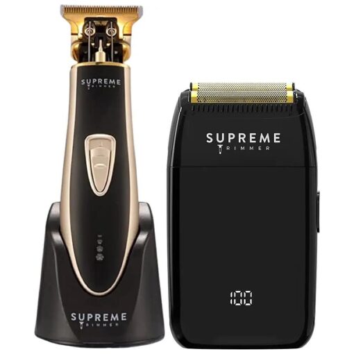 Supreme Trimmer 2-in-1 Crunch Lite Foil Shaver & T-Shaper Trimmer | ST5210 Beard Trimmer & STF600 Electric Razor | Travel Hair Trimmer Set | Black & Gold