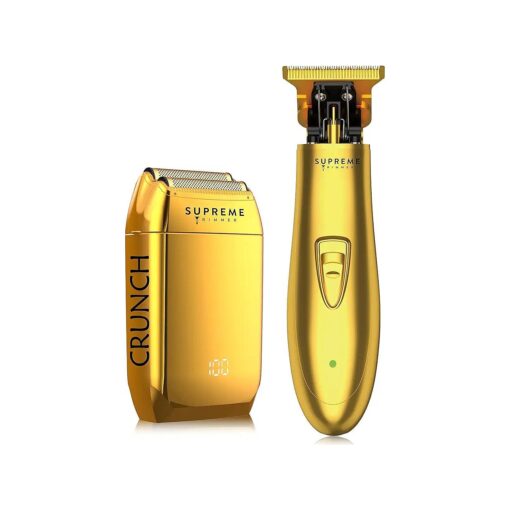 Supreme Trimmer 2-in-1 T-Shaper Trimmer & Crunch Foil Shaver | STF602 Electric Razor & ST5200 Beard Trimmer Barber Haircut Kit | Gold