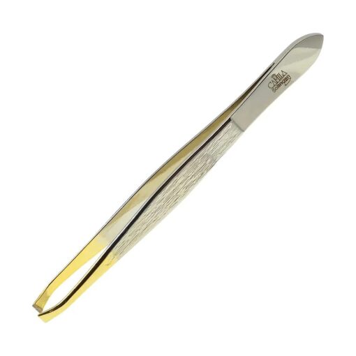 CS30 3.5 Inches Gold Tipped, Surgical Grade, German Stainless Steel Tweezers ( Claw ) - Flawless Eyebrow and Facial Hair Shaping and Removal for Men/Women