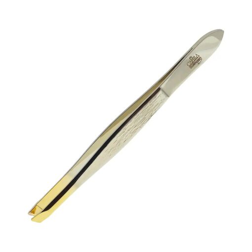 CS29 3 1/2" Gold Tipped, Surgical Grade, German Stainless Steel Tweezers ( Slanted ) - Flawless Eyebrow and Facial Hair Shaping and Removal for Men/Women