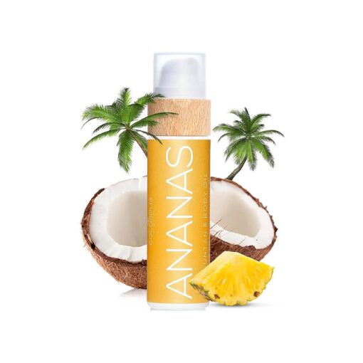 ANANAS tanning accelerator - organic tanning oil with vitamin E & pineapple scent for a quick, intensive tan - tanning enhancer for a rich chocolate tan - nourishing body lotion ( 3.72 )