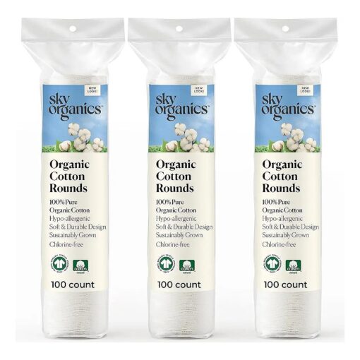 Sky Organics Organic Cotton Rounds for Sensitive Skin, 100 % Pure GOTS Certified Organic for Beauty & Personal Care, 300 ct .