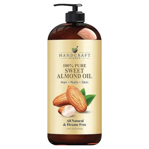 Handcraft Blends Sweet Almond Oil - 16 Fl Oz - 100 % Pure and Natural - Premium Grade Oil for Skin and Hair - Carrier Oil - Hair and Body Oil - Massage Oil - Hexane-Free