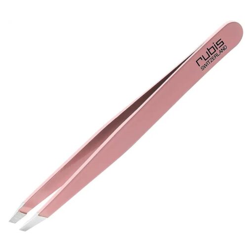 Rubis Classic Stainless Steel Slanted Tweezers for Precise Eyebrows and Hair Removal, 1K108, Pink, Rubis Switzerland Swiss Made World Renowned Precision