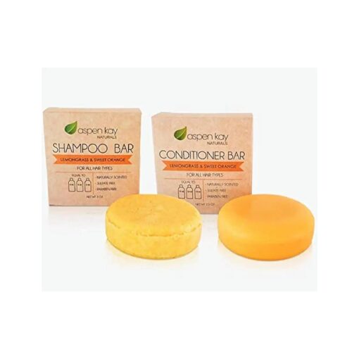 Shampoo and Conditioner set, Solid bars, Organic Ingredients, All Hair Types, Sulfate-Free, Cruelty-Free & Vegan, One 3 ounce and one 2.3 ounce bars ( Lemongrass & Sweet Orange )