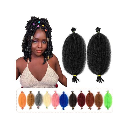 BATISI Afro Twist Braiding Hair 2 Pack 12 Inch Pre-Separated Marley Twist Braiding Hair Pre-fluffed Kinky Twist Hair Afro Spring Twist Hair for Faux Locs Wrapping Hair # 1b Black