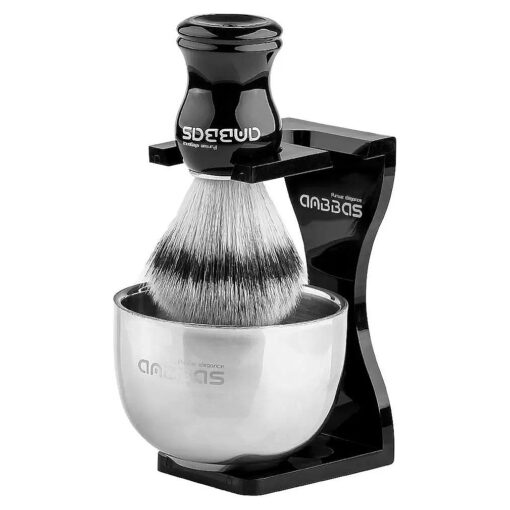 Anbbas 3IN1 Shaving Brush Set Synthetic Badger Hair with Stainless Steel Shaving Bowl, Black Acrylic Shaving Stand Holer for DE Razor Men Traditional Shave