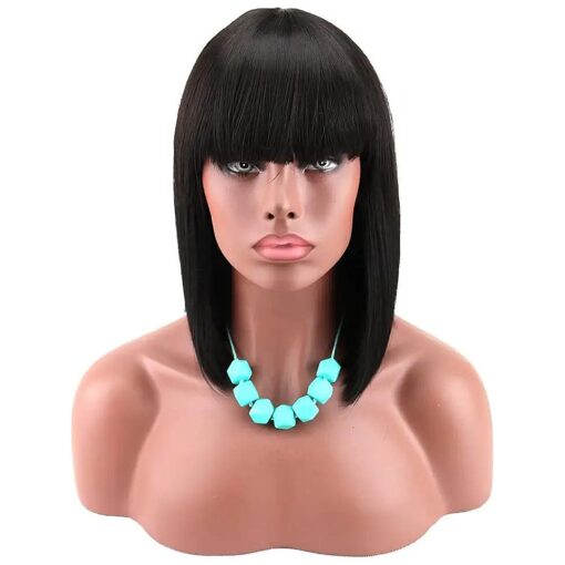 Kalyss Women 's Short Black Bob Wigs with Hair Bangs Synthetic Full Hair Wig Heat Resistant Short Straight Black Wig for Women