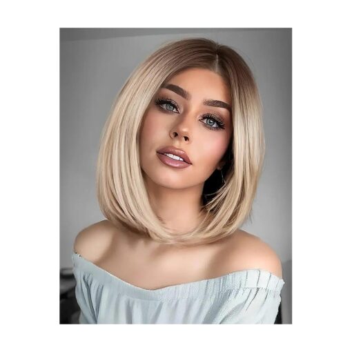 HAIRCUBE Blonde Bob Wigs for Women Lace Front Wig Shoulder Length Straight Hair Side Parting