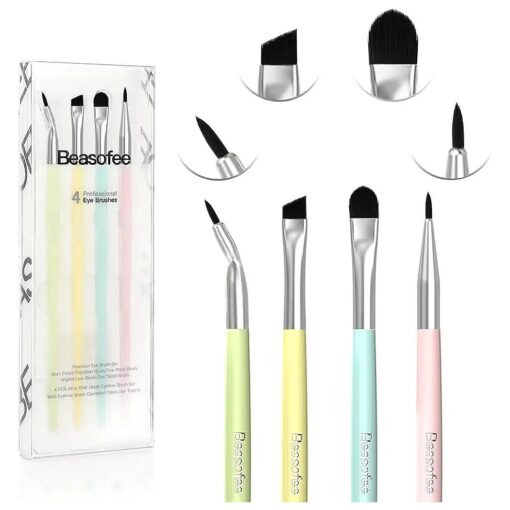 Eyeliner Brush Set Gel Liner Makeup Brushes- Multicolor Ultra Fine Bent Pencil Point Eyeliner Brush Thin Slanted Flat Angle for Precision Liner, Synthetic Bristles Eyebrow Makeup Tool