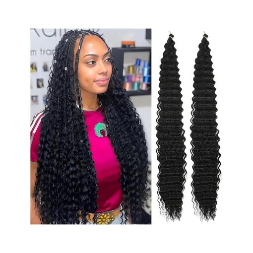 Curly Braiding Hair 30 Inch Ocean Wave Crochet Hair for Black Women Long Deep Wave Wet and Wavy Braiding Hair For Boho Braids ( # 1B Natural Black, 30 Inch ( Pack of 2 ) )