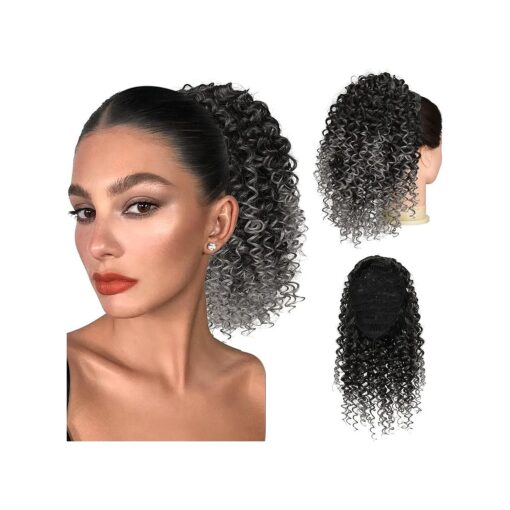 PEACOCO Drawstring Ponytails Ponytail Extension for Black Women, 10 Inch Curly Drawstring Ponytail Synthetic Hairpieces Short Afro Puff Ponytail Extensions with 2 Clips ( 1BT0906 )