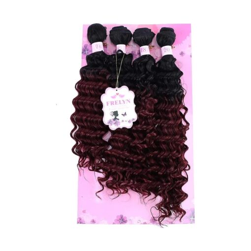 Deep Wave Bundles Synthetic Curly Hair Bundles Two Tone Ombre Weave T1/Bug Black Fade to Burgundy 16 18 18 20 Inches Mixed High 4 Pcs/Pack