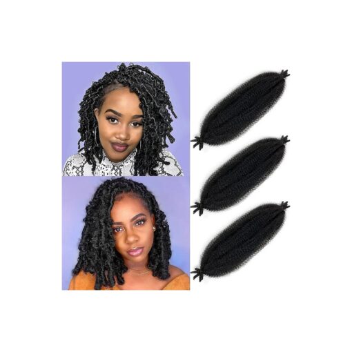 Marley Twist Braiding Hair 16 Inch Springy Afro Twist Hair 3 Packs Kinky Twist Hair for Braiding 1B Black Spring Twist Hair Curly Braiding Hair Extension for Black Women