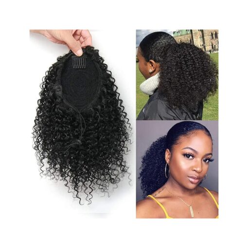 Short Afro Kinky Curly Ponytail Hair Piece for African American Ponytail Extension Synthetic Afro Kinky Curly Ponytail for Women ( Black ( 1B # ) )