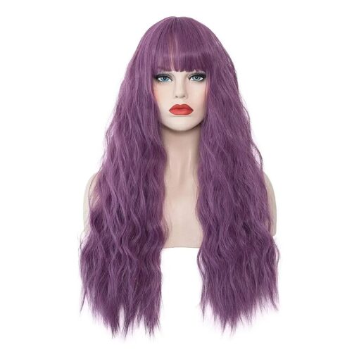 Women 's Purple Wig 27 Inches Long Curly Wavy Hair Wig Heat Resistant Fibers Synthetic Wig For Women Girl Cosplay Party Halloween Wig Cap Included ( Purple )