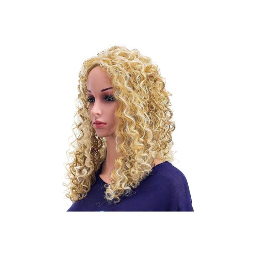 SWACC 20-Inch Long Big Bouffant Curly Wigs for Women Synthetic Heat Resistant Fiber Hair Pieces with Wig Cap ( Strawberry Blonde/Bleach Blonde Highlights-27H613 )