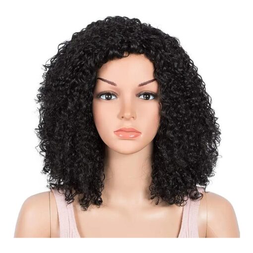 Style Icon 13.5" Short Curly Wig High Bouncy Fluffy Kinky Curly Wig Synthetic Side Part Afro Wig ( 13.5 Inch, 1B )