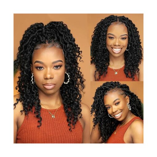 Faux Locs Crochet Hair 12 Inch Goddess Locs Crochet Hair 6 Packs Prelooped Crochet Hair for Black Women, River locs Crochet Hair With Curly Ends 1B