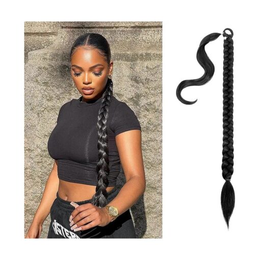 Braided Ponytail Extension, Mebeli Braid Extensions Long Braided Ponytail Extension for Black Women With Hair Tie, Straight Wrap with Braid Ponytail Extension Synthetic Hair Pieces 24 Inch 1B, ......