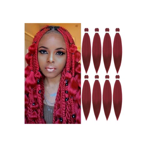 Prestretched Braiding Hair Red Hot Water Setting Braiding Hair 26 Inch 8packs Professional Itch Free Synthetic Fiber Corchet Braids Yaki Texture Hair Extensions ( wine red color 26" 8packs )