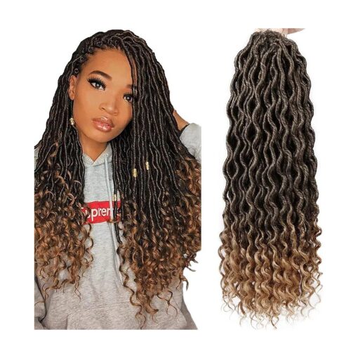 Goddess Locs Crochet Hair - 6 Packs 20 Inch Wavy Faux Locs Crochet Hair for Black Women, Ombre Faux Locs Crochet Hair with Curly Ends Synthetic Braids Hair Extensions ( 20Inch, T1B-27 # )