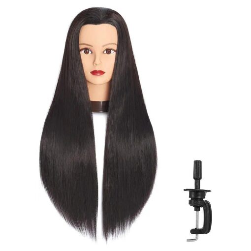 26in-28in Long Hair Mannequin Head Stnthetic Fiber Hairdresser Practice Styling Training, Cosmetology Manikin Doll Head With Clamp Stand ( 6F1919LB0220 )