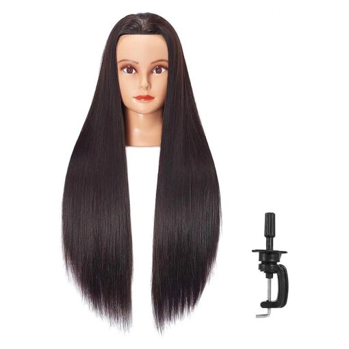 26-28" Mannequin Head Synthetic Fiber Long Hair Styling Training Head Dolls for Cosmetology Manikin Maniquins Practice Head with Clamp Stand Holder ( 6611LB0220 )