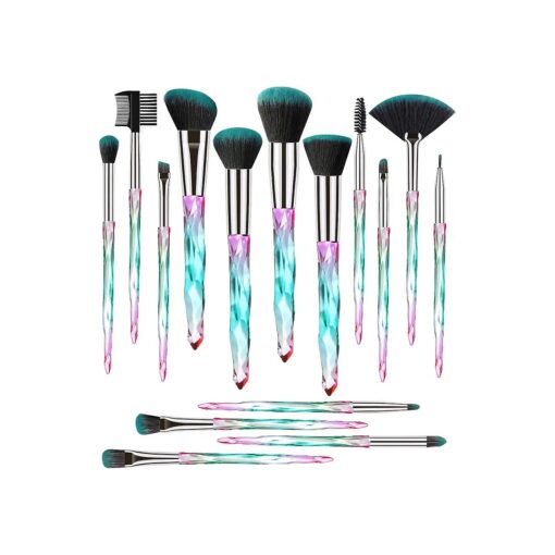 Kingtree Makeup Brush Set, 15PCS Crystal Makeup Brushes Professional Premium Synthetic Foundation Face Powder Eyeshadow Brushes Set Beauty Make Up Kit