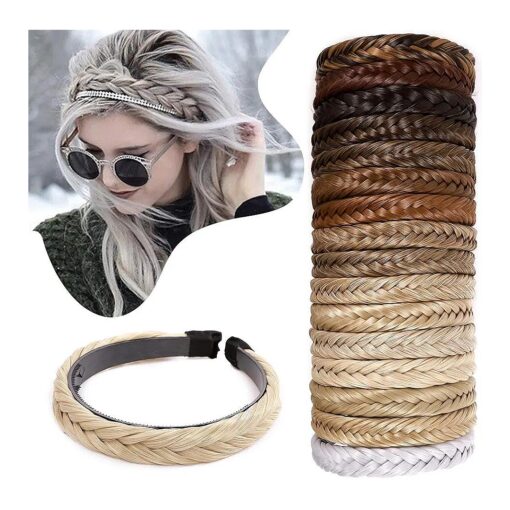 Hairro Braided Headband With Teeth Fishtail Hairband With Tooth Synthetic Fish Tail Hair Band Plaited Hairband Hair Hoop Braid Headband Extensions Blonde Headband Hairpiece For Women 48g # 18/613