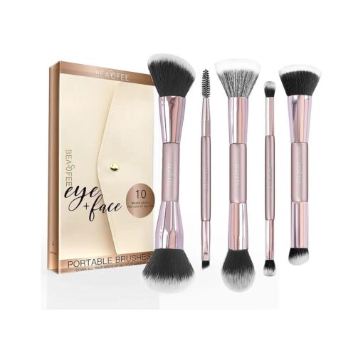 Makeup Brushes, Duo End Synthetic Foundation Powder Concealers Eye Shadows Makeup Brush Set Foundation Powder 5pcs ( Rose Gold )