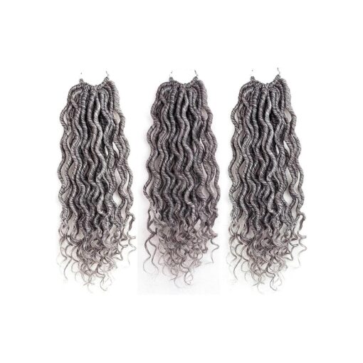 6 Packs Faux Locs Crochet Hair 14 Inch Gray Wavy Curly Braids Synthetic Hair Extensions Dreadlocks Goddess Brainds Hair ( 14" ( 6 Packs ), 51 )