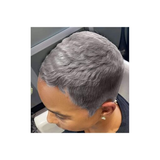 MOONSHOW Grey Short Pixie Wigs for Black Women Short Grey Wig Pixie Cut Wigs for Black Women Short Hairstyles Grey Hair Wig Natural Synthetic Layered Wigs for Black Women