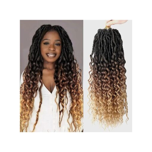 Faux Locs Crochet Hair 18 Inch Soft Locs Crochet Braids 6 Packs Soft Goddess Locs Curly Wavy Crochet Hair For Women Synthetic Hair Extension ( 18inch, 1B/30/27 )