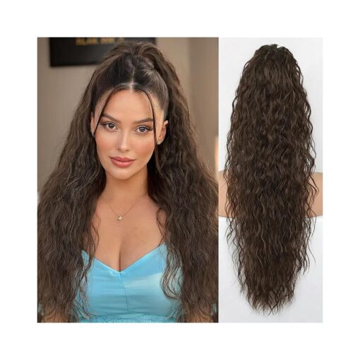 ORSUNCER Brown Ponytail Extension Claw 30" Curly Pony Tail Clip in Claw Hair Extensions Fluffy Natural Looking Synthetic Hairpiece for Women