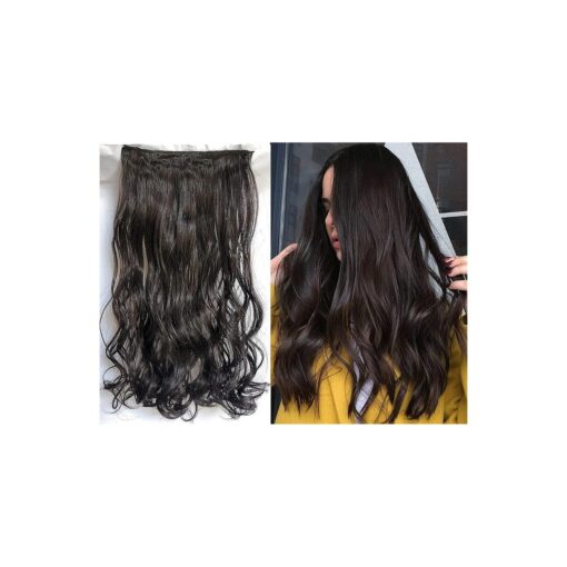 17" 20" 22" 25" Synthetic One Piece Straight Wavy Curly Clip in Ombre Hair Extensions ( 20Inches Wavy, Darkest brown )