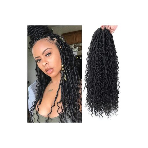 New Goddess Locs Crochet Hair Extensions 18Inch Pre-looped River Fauxs Locs Wavy Curly Fauxlocs Bohemian Crochet Braids 4Packs ( 1B, 18inch ) ...