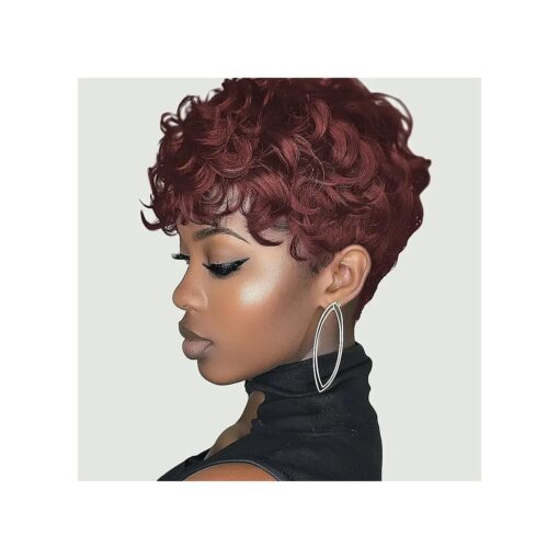 Burgundy Short Pixie Cut Wig for Black Women Wine Red Short Wigs For Black Women Pixie Cut Wigs Synthetic Short Curly Wig Fluffy Heat -Resistant Daily Replacement Wig 99J Wine Red Colors