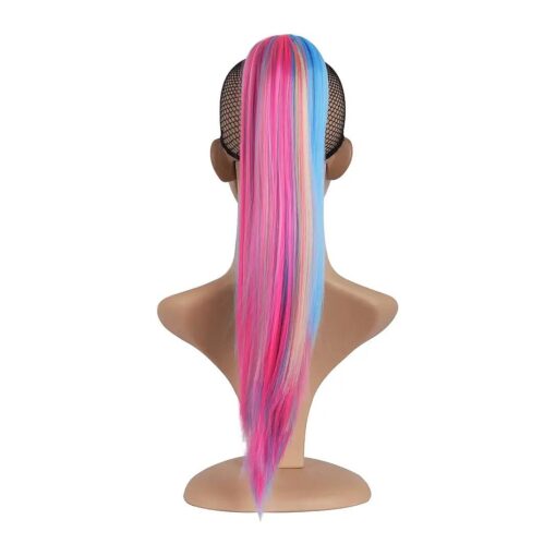 MapofBeauty 20 Inch/50cm Charm Long Straight Hair Colorful Gripper Ponytail ( Light Gold/Water Blue/Pink )