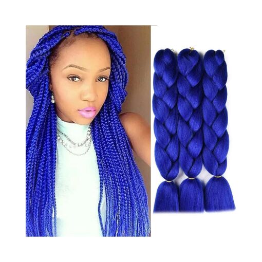 SuCoo Jumbo Braiding Hair Extension Synthetic Kanekalon High Temperature Fiber Crochet Twist Braids Hair With Small Free Gifts 24inch 3pcs/lotPS" Royal Blue )