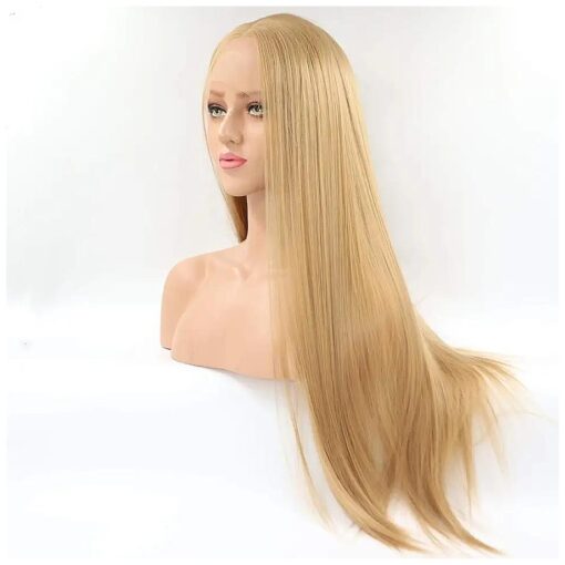 Lucyhairwig Synthetic Lace Front Wig Half Hand Tied Honey Blond Long Straight Glueless Heat Resistant Hair Middle Part Lace Front Wigs For Women