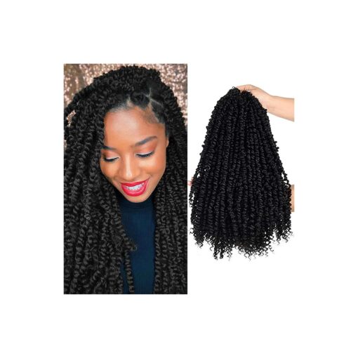 4 Packs Pre-twisted Passion Twists Synthetic Crochet Braids 18 inch Black Pre-looped Spring Bomb Crochet Hair Extensions Fiber Fluffy Curly Twist Braiding Hair ( 1B #, 18 Inch ( Pack of 4 ) )