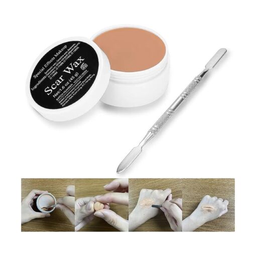 Scar Wax ( 1.6 Oz ) Special Effects Makeup Kit Modeling Putty Wax Set with Spatula Tool Cosmetics Mixer Professional Movies Halloween Stage Fake Scar Wound Skin Wax Suitable for Darker Skin Tones